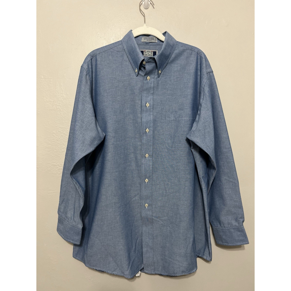 Vintage Sutter & Grant‎ Men's L 16.5 Chambray Denim Button Up Casual Heavy Shirt